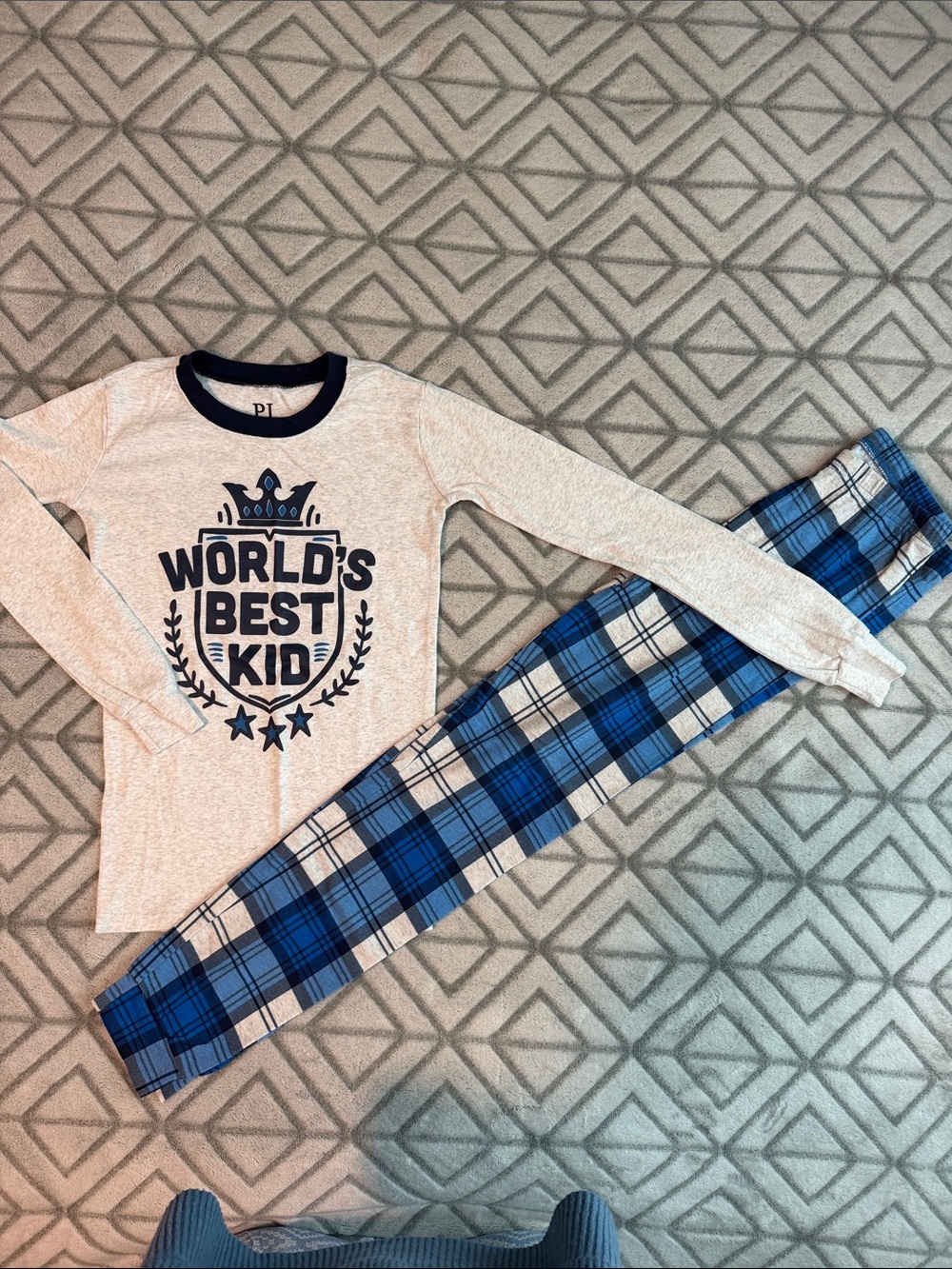 The Children's Place Light GreyTop with Blue Plaid Pajama Set
